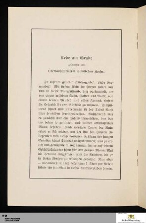Rede am Grabe gesprochen von Oberkonsistorialrat Stadtdekan Keeser