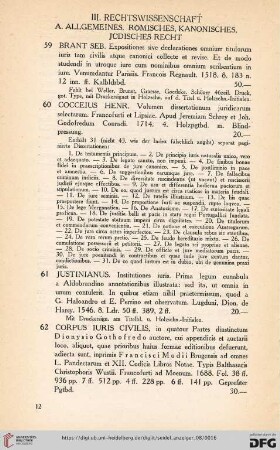 A. Allgemeines, römisches, kanonisches jüdisches Recht (Nr. 59-73)