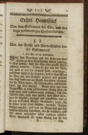 Erstes Hauptstück Von dem Sakrament der Ehe, und den dazu nothwendigen Vorbereitungen