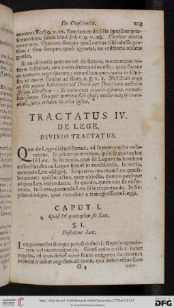 Tractatus IV. De lege. Divisio tractatus
