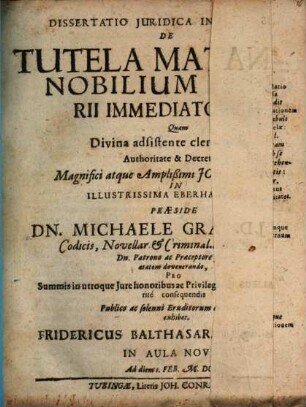 Diss. iur. inaug. de tutela materna nobilium Imperii immediatorum