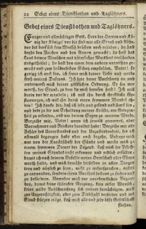 Gebet eines Dienstbothen und Taglöhners.