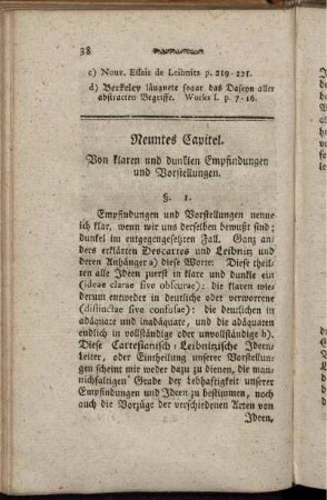 Neuntes Capitel. Von klaren und dunklen Empfindungen und Vorstellungen