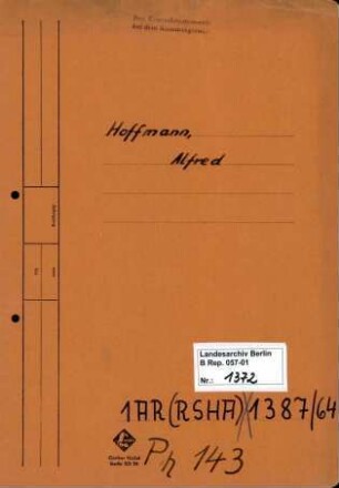 Personenheft Alfred Hoffmann (*22.10.1896), SS-Untersturmführer