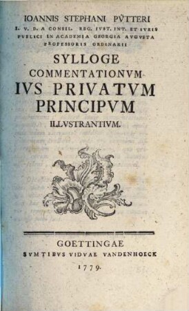 Sylloge Commentationum ius privatum Principum illustrantium