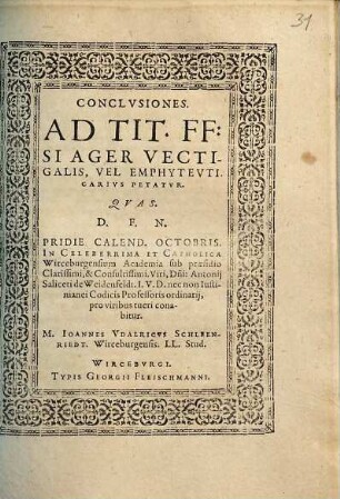 Conclvsiones Ad Tit. FF. Si Ager Vectigalis, Vel Emphytevticarivs Petatvr