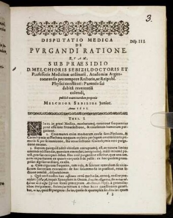 Disputatio Medica De Purgandi Ratione.