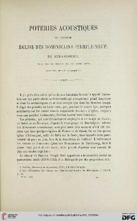 2.Ser. 9.1874/75: Poteries acoustiques de l'ancienne église des dominicains (Temple - neuf) de Strasbourg : Note lue en sánce du 12 avril 1875