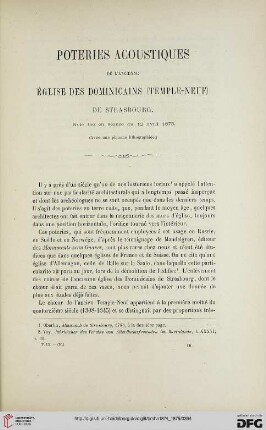 2.Ser. 9.1874/75: Poteries acoustiques de l'ancienne église des dominicains (Temple - neuf) de Strasbourg : Note lue en sánce du 12 avril 1875