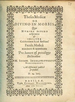 Theses Medicae De Divino In Morbis