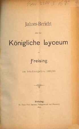 Jahresbericht : über die beiden Semester des Studienjahres .... 1892/93