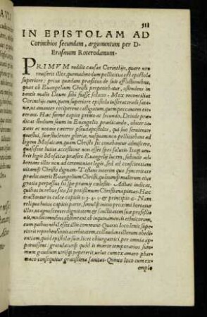 In Epistolam Ad Corinthios secundam, argumentum per D. Erasmum Roterodamum.