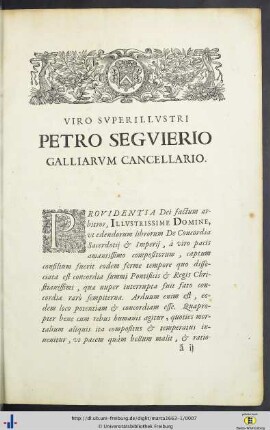 Petro Seguierio Galliarum Cancellario.