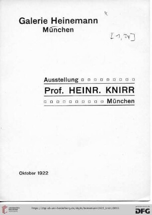 Ausstellung Prof. Heinr. Knirr, München : Oktober 1922