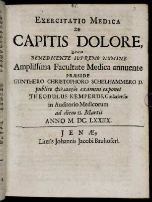 Exercitatio Medica De Capitis Dolore