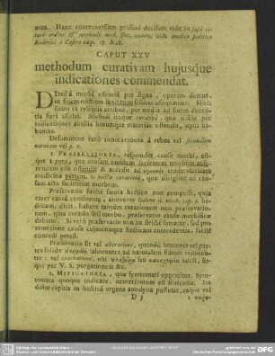 Caput XXV. methodum curativam huiusque indicationes commendat