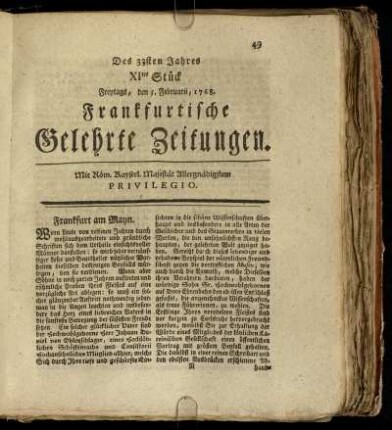 XItes Stück Freytags, den 5. Februarii, 1768. - XXtes Stück Dienstags, den 8. März, 1768.