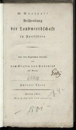 Theil 2: W. Marshall Beschreibung der Landwirthschaft in Yorkshire. Zweiter Theil