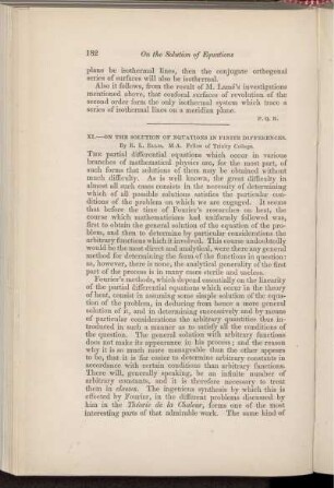 XI. On the solution of equations in finite differences.