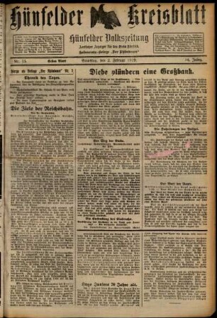 Erste Ausgabe vom Samstag, den 02. Februar 1929.