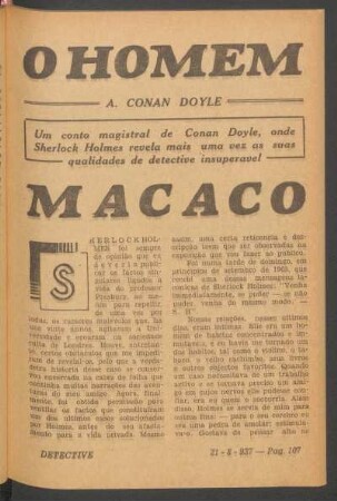 O homem macaco : Um conto magistral de Conan Doyle, onde Sherlock Holmes revela mais uma vez as suas qualidades de detective insuperavel. [Novella completa]