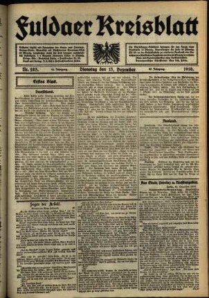 Erste Ausgabe vom Dienstag, den 13. Dezember 1910.