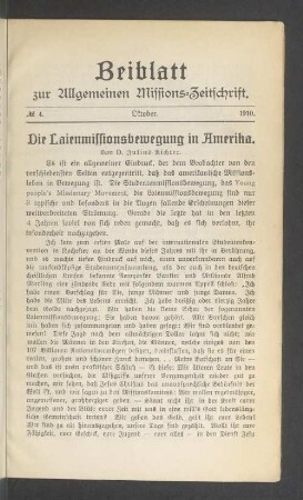 Beiblatt N°4. Oktober. 1910