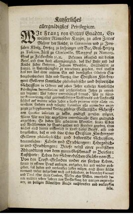 Kayserliches allergnädigstes Privilegium.