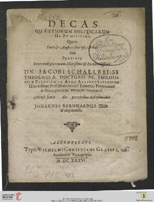 Decas Quaestionum Politicarum De Re Militari