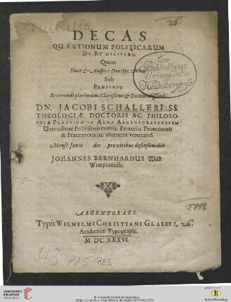Decas Quaestionum Politicarum De Re Militari