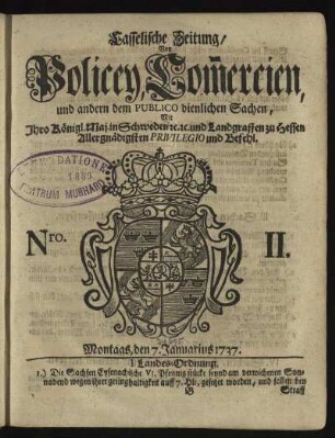 Nro. II, Montags, den 7. Januarius 1737