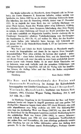 Die Bau- und Kunstdenkmale der Freien und Hansestadt Hamburg, im Auftrage der Kulturbehörde hrsg. von Günther Grundmann, Bd. 1, Bergedorf, Vierlande, Marschlande. Im Auftrage der Kulturbehörde herausgegeben von Günther Grundmann, bearb. von Renata Klèe Gobert : Hamburg, Wegner, 1953