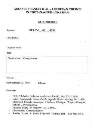 Church Council Correspondence