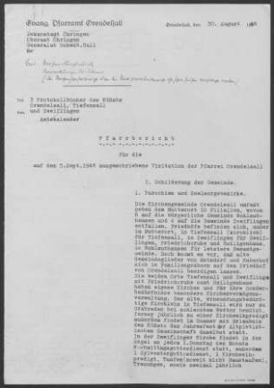 Orendelsall mit Filialen: Pfarrbericht 1948