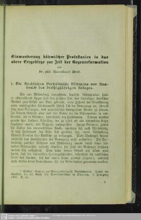 Einwanderung böhmischer Protestanten in das obere Erzgebirge zur Zeit der Gegenreformation