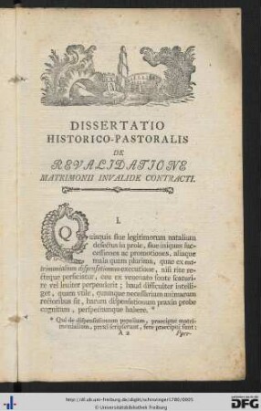 Dissertatio Historico-Pastoralis de Revalidatione Matrimonii Invalide Contracti.