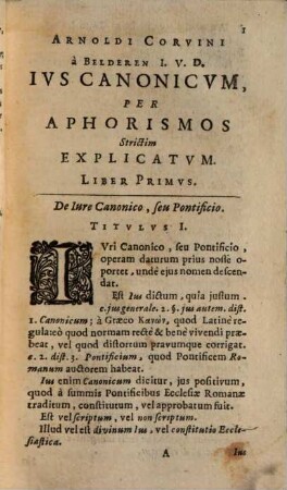 Arnoldi Corvini Ivs Canonicvm, Per Aphorismos strictim Explicatum