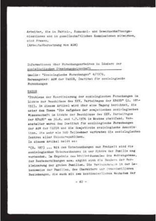 Informationen über Forschungsarbeiten in Ländern der sozialistischen Staatengemeinschaft, herausgegeben von der Akademie der Wissenschaften der UdSSR, Institut für soziologische Forschungen
