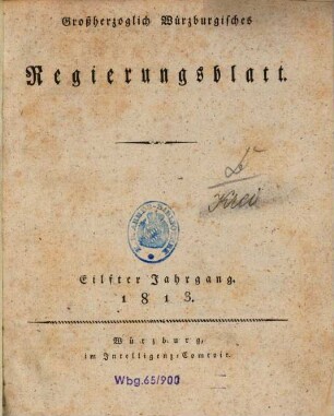 Großherzoglich würzburgisches Regierungsblatt. 11. 1813