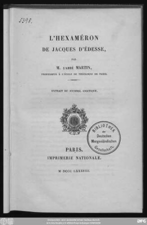 L' hexaméron de Jacques d'Edesse