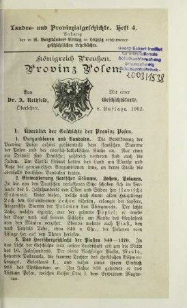 H. 4: Provinz Posen : mit einer Geschichtskarte