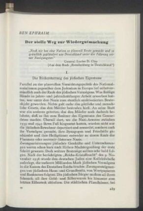 I. Die Rückerstattung des jüdischen Eigentums