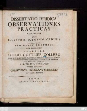 Dissertatio Ivridica Observationes Practicas Continens