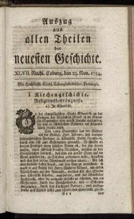 XLVII. Nachl. Coburg, den 23. Nov. 1754.