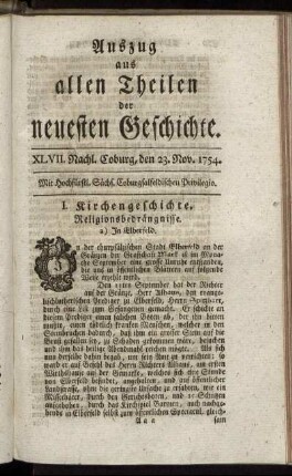 XLVII. Nachl. Coburg, den 23. Nov. 1754.