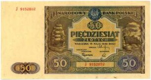 Geldschein, 50 Złoty, 15.5.1946