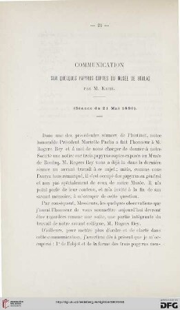 2.Ser. 1.1880: Communication sur quelques papyrus coptes du Musée de Boulaq