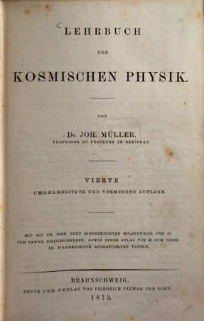 Pouillet's Lehrbuch der Physik und Meteorologie : in zwei Bänden. [3] = Erg.-Bd., Lehrbuch der kosmischen Physik