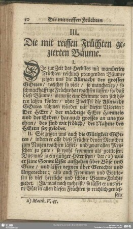 III. Die mit reiffen Früchten gezierten Bäume