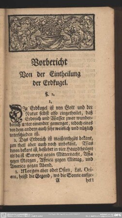 Vorbericht von der Eintheilung der Erdkugel